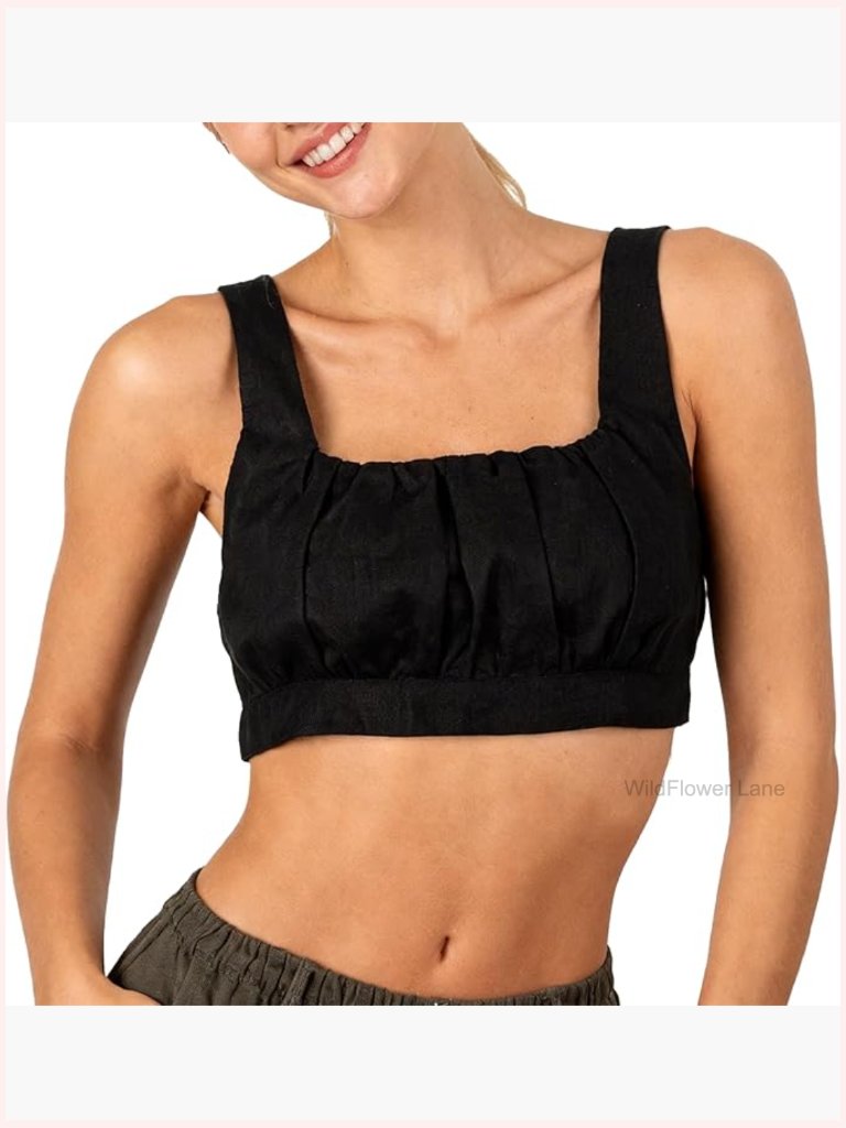 100% Linen Crop Tank Top Sleeveless Blouse Summer